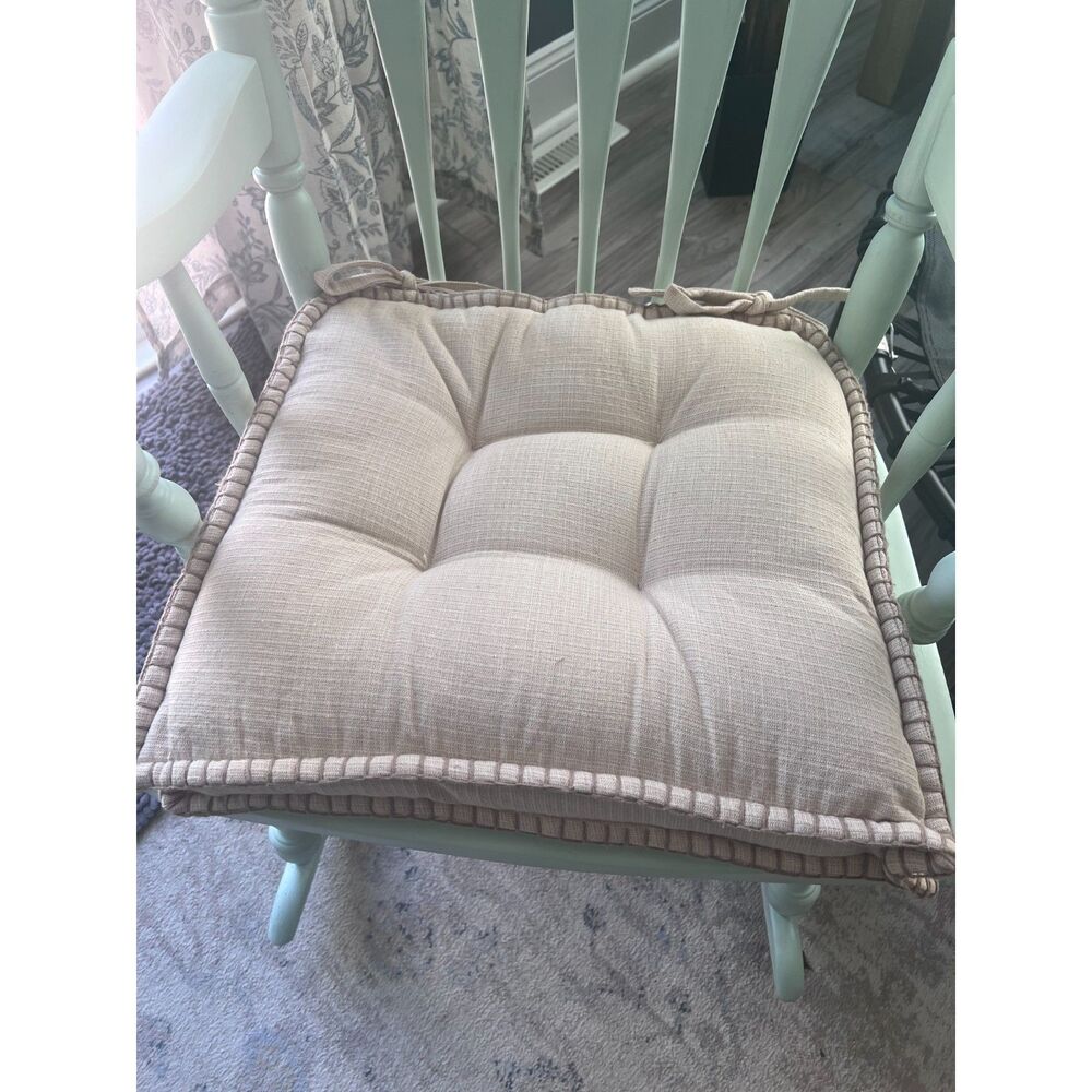 Brooks Brothers One Chair Pad 17" x 17" Neutral/Stone/Natural/Tan with Ties